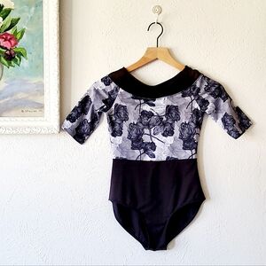 MIRELLA Girl's/Pre-Teen sz.14 - Floral Black and Gray Leotard